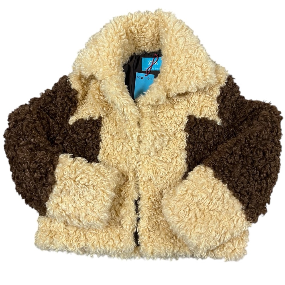 ZARA Harry Lambert Faux Fur Brown/Cream Jacket Sz S NWT